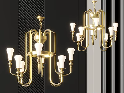 Elegant Gold Chandelier With Multiple Arms And White Lampshades For Modern Interior 3d model