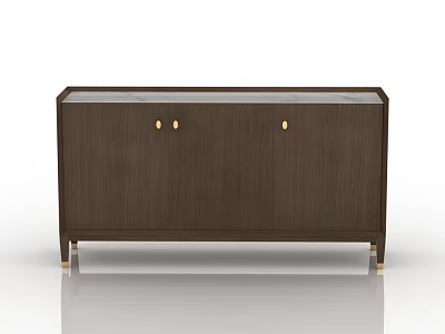Modern Dark Brown Wood Grain Sideboard With Golden Handles And Slim Legs 3d model