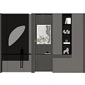 Modern Gray And White Bookcase With Open Shelves Decorative Items Mirror And Painting