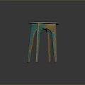 Rustic Turquoise Single Chair With Splattered Blue Yellow Round Top And Three Peeling Legs