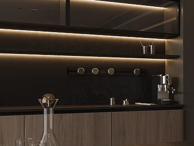 Modern Sideboard With LED Strip Lights Wooden Cabinets And Black Countertop 3d model