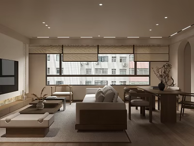 Modern Living and Dining Room Interior With Sofa Coffee Table Dining Table And Chairs 3d model