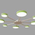 Modern Multi Arm Chandeliers With Round Colored Lampshades In White Blue Green Tones