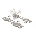 Elegant Tableware Set With Plates Cups Candles And Decorative Branches For Dining Table