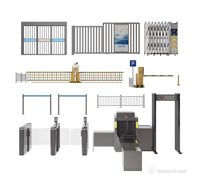 Public Facilities For Entrance Security Including Gates Barriers Detectors And Turnstiles 3d model 