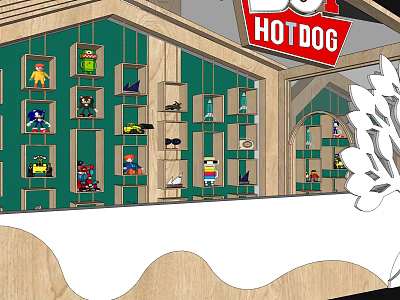 BO HOTDOG Retail Shop Interior With Toy Figure Display Shelves And Colorful Decor 3d model
