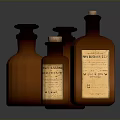 Vintage Amber Medicine Bottles With Labels And Cork Stoppers In Various Sizes