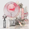 Elegant Check in Photo Spot With Pink Floral Decorations And Geometric Shapes