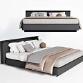 Modern Double Bed Design With Black Headboard Pillows And Blanket 3d model