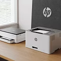 HP Office Electronics Including Laser Printer And Scanner On Wooden Desk 3d model