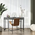Modern Dressing Table Interior with Round Mirror Brown Chair and Green Plants