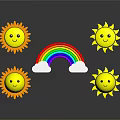 Decorative Ornament Set with Smiling Sun Figures Rainbow and White Clouds 3d model