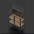 Modern Metal Display Cabinet Shelf With Mesh Door And Wooden Layers