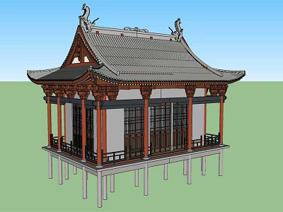 Traditional Ancient Chinese Architecture With Overhanging Eaves Tiled Roof And Wooden Columns 3d model