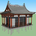 Traditional Ancient Chinese Architecture With Overhanging Eaves Tiled Roof And Wooden Columns