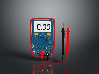 Digital Multimeter With Digital Display Showing 000 And Red Black Probes 3d model