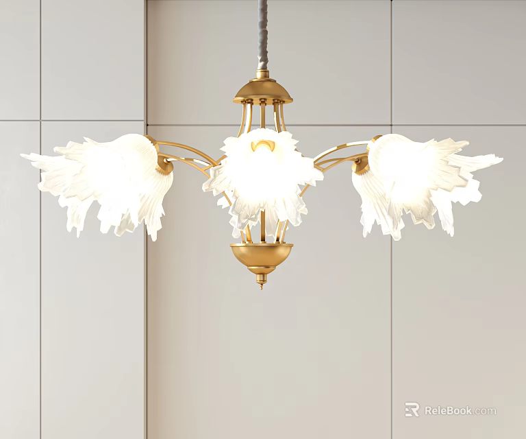 Elegant Brass Chandelier with White Petal Shades for Modern Home Interior Design 3d model 