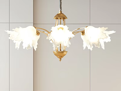 Elegant Brass Chandelier with White Petal Shades for Modern Home Interior Design 3d model