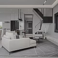 Modern Living Dining Room Interior With Light Sofa Dining Table TV Wall And Area Rug