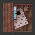 Miniature Indoor Bedroom Scene With Little Boy Doll Bed Window And Brick Wall