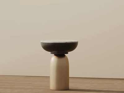 Modern Minimalist Side Table With Golden Bottle Shaped Base Round Top And Black Ribbed Detail 3d model