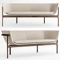 Modern Beige Leather Two Seater Sofa With Walnut Wooden Frame And Metal Accents