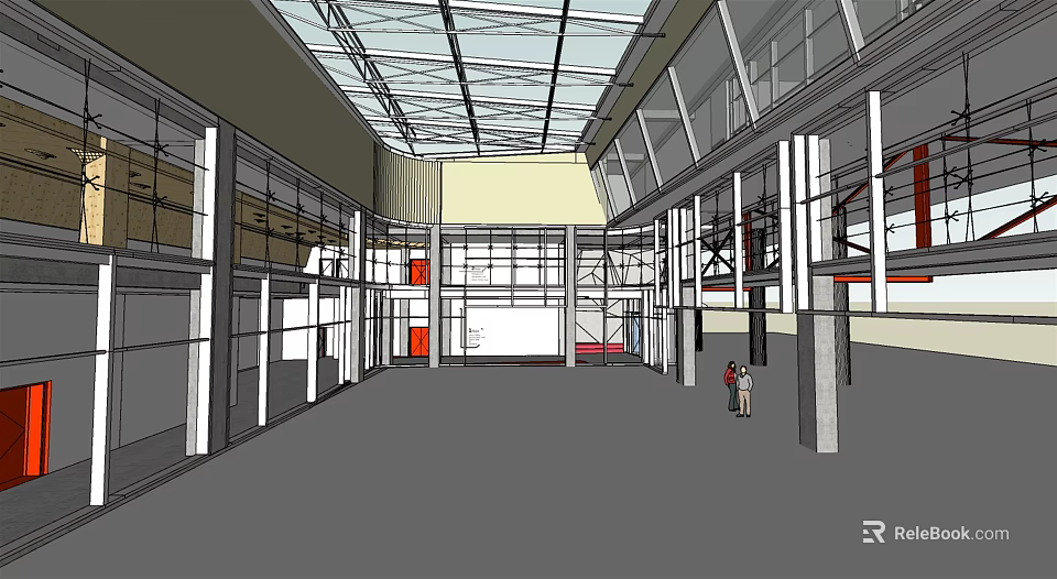 Spacious Modern Fitness Center Interior With High Ceiling And Large Windows 3d model 