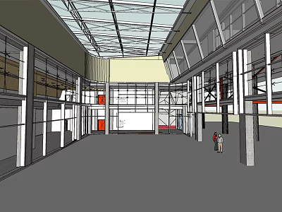 Spacious Modern Fitness Center Interior With High Ceiling And Large Windows 3d model