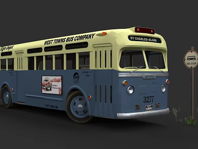 Vintage New Town Bus Company Blue And Yellow Classic Bus On Charles Avenue 3d model