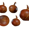 Fresh Whole Brown Onions With Dry Top Stems On White Background