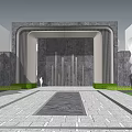 Grand Modern Entrance Gate Design With Stone Metal Structure And Green Plants