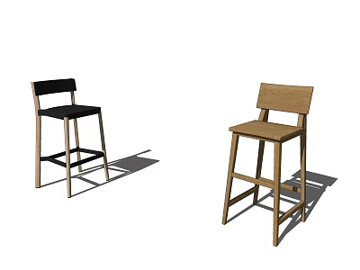 Modern Black and Wooden Bar Stools with Simple Backrest for Kitchen Counter 3d model