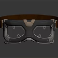 Tactical Goggles With Metallic Frame Clear Lens And Brown Leather Strap 3d model