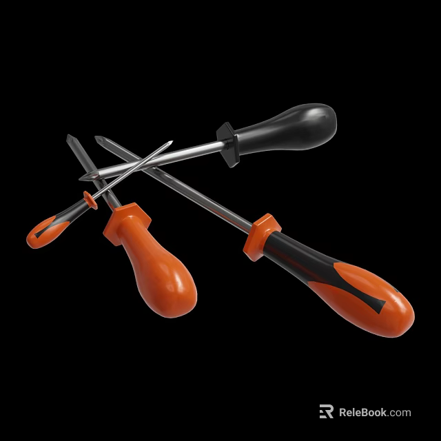 Hardware Tools Collection Of Screwdrivers With Orange Black Handles And Ergonomic Grip 3d model 