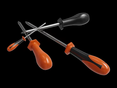 Hardware Tools Collection Of Screwdrivers With Orange Black Handles And Ergonomic Grip 3d model