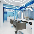 Modern Beauty Salon Interior With Circular Blue Lighting Stylish Mirrors And Gray Chairs