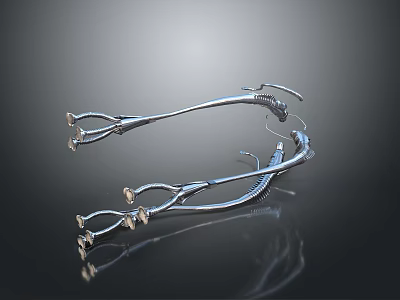 Game Movie Character Mechanical Gear With Silver Curved Metal Structure And Smooth Reflective Surface In Dark Background 3d model