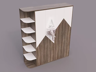 Modern Entryway Cabinet Sideboard With Wooden Design White Panels And Open Shelves 3d model