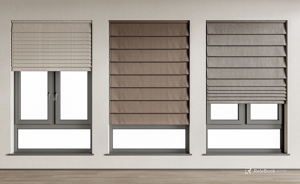 Stylish Roman Shades In Different Colors For Home Window Decoration 3d model 