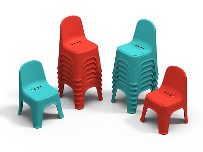 Colorful Kids Plastic Chairs in Red and Blue Stackable Design for Nursery Use 3d model