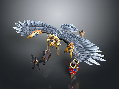 Game Movie Character Eagle With Spread Wings Jackal Companion Golden Ornaments Blue Red Accents 3d model