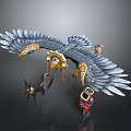 Game Movie Character Eagle With Spread Wings Jackal Companion Golden Ornaments Blue Red Accents