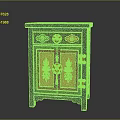 Traditional Chinese Style Wooden Cabinet With Red Green Floral Doors And Golden Accents