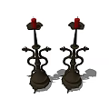 Pair of Black Curved Candle Lamps With Red Candles For Home Decor