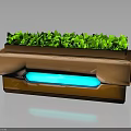Green Leafy Plants In Modern Brown Planter With Blue Glowing Base