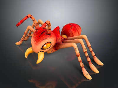 Vibrant Red Cartoon Style Fantasy Creature With Yellow Eyes Sharp Claws And Long Legs 3d model