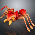 Vibrant Red Cartoon Style Fantasy Creature With Yellow Eyes Sharp Claws And Long Legs