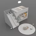 Kids Room Light Colored Bunk Bed With Stairs Storage And Toys On Round Rug