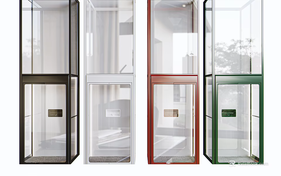 Modern Glass Elevator Design With Transparent Walls And Different Color Options 3d model 