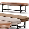 Modern Upholstered Bench With Brown Beige Fabric And Metal Frame Minimalist Design